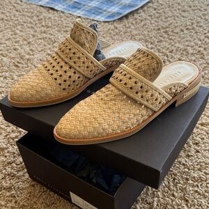 Woven Backless Mule Loafers in Natural Tan
